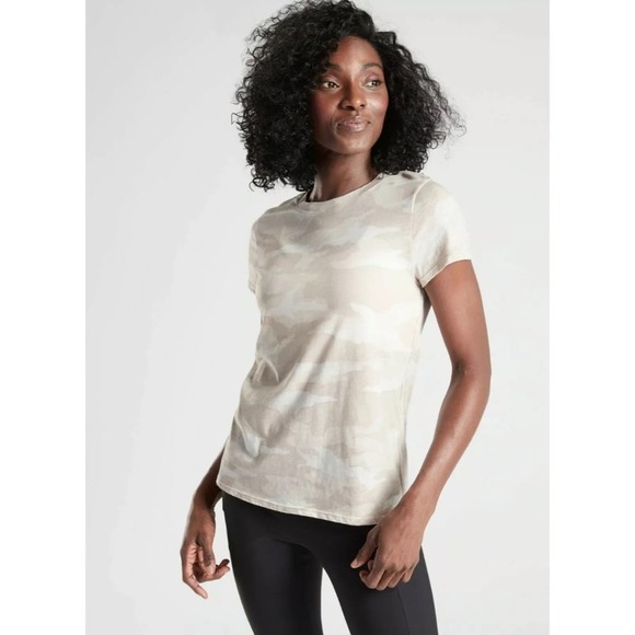 Athleta Sea Salt Organic Daily Camo Camouflage Crew Shirt Top Extra Small - Picture 1 of 9